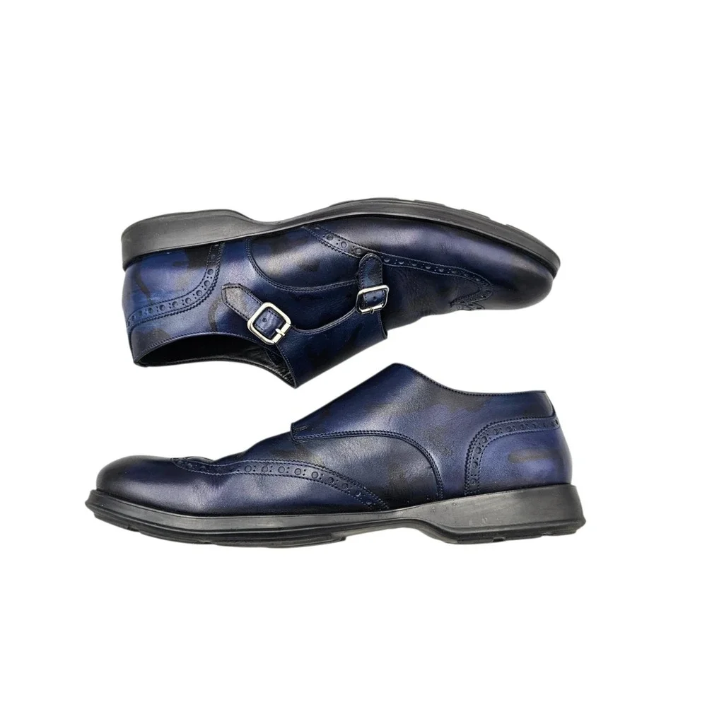 Fratelli Borgioli Men's Size 44 / 10 VGC Black And Blue Leather Monk Strap Shoes
